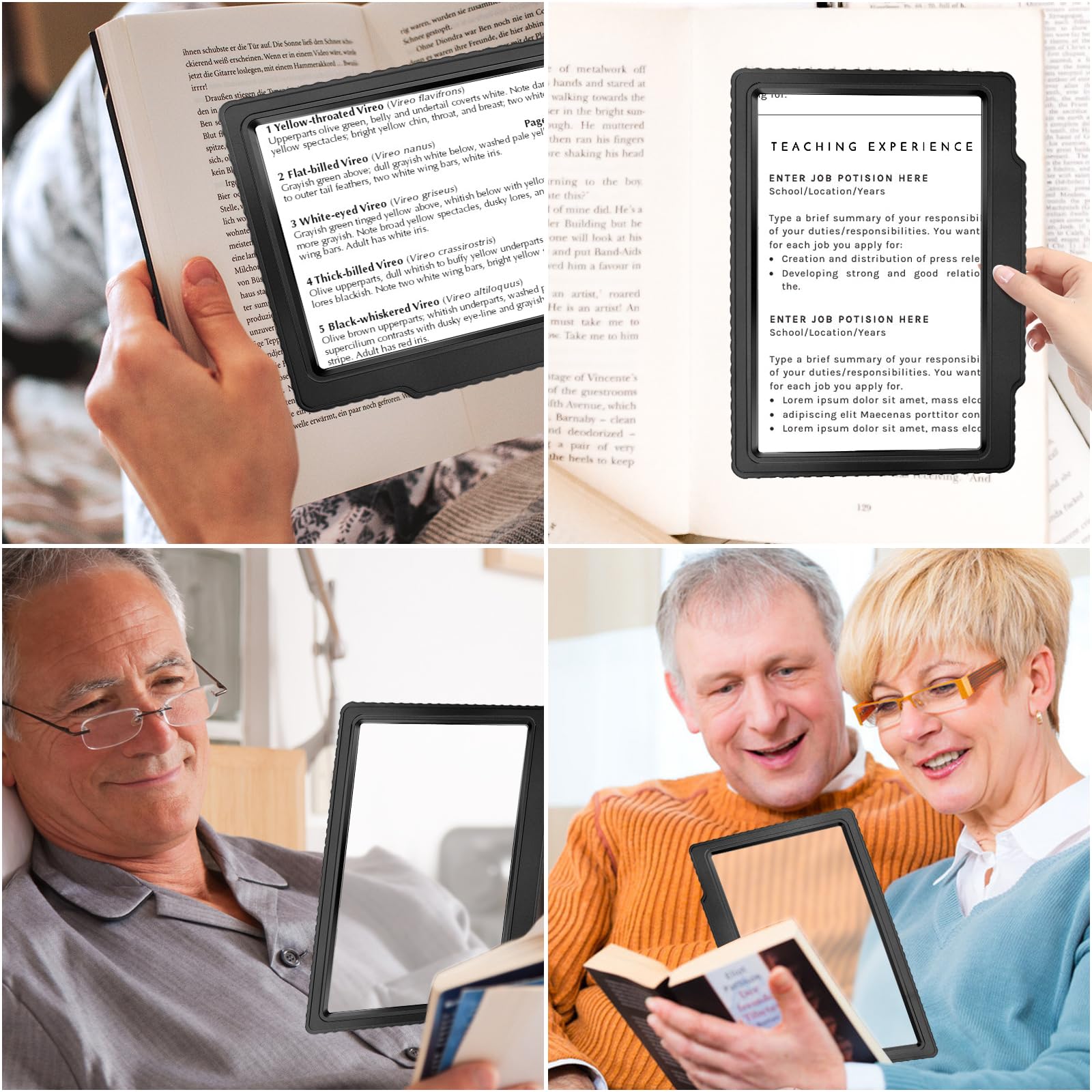 5X Large Page Magnifying Glass for Reading, Full-Page Viewing Area Magnifier Handheld Lightweight Magnifier for Reading Seniors and Low Vision Person Silver