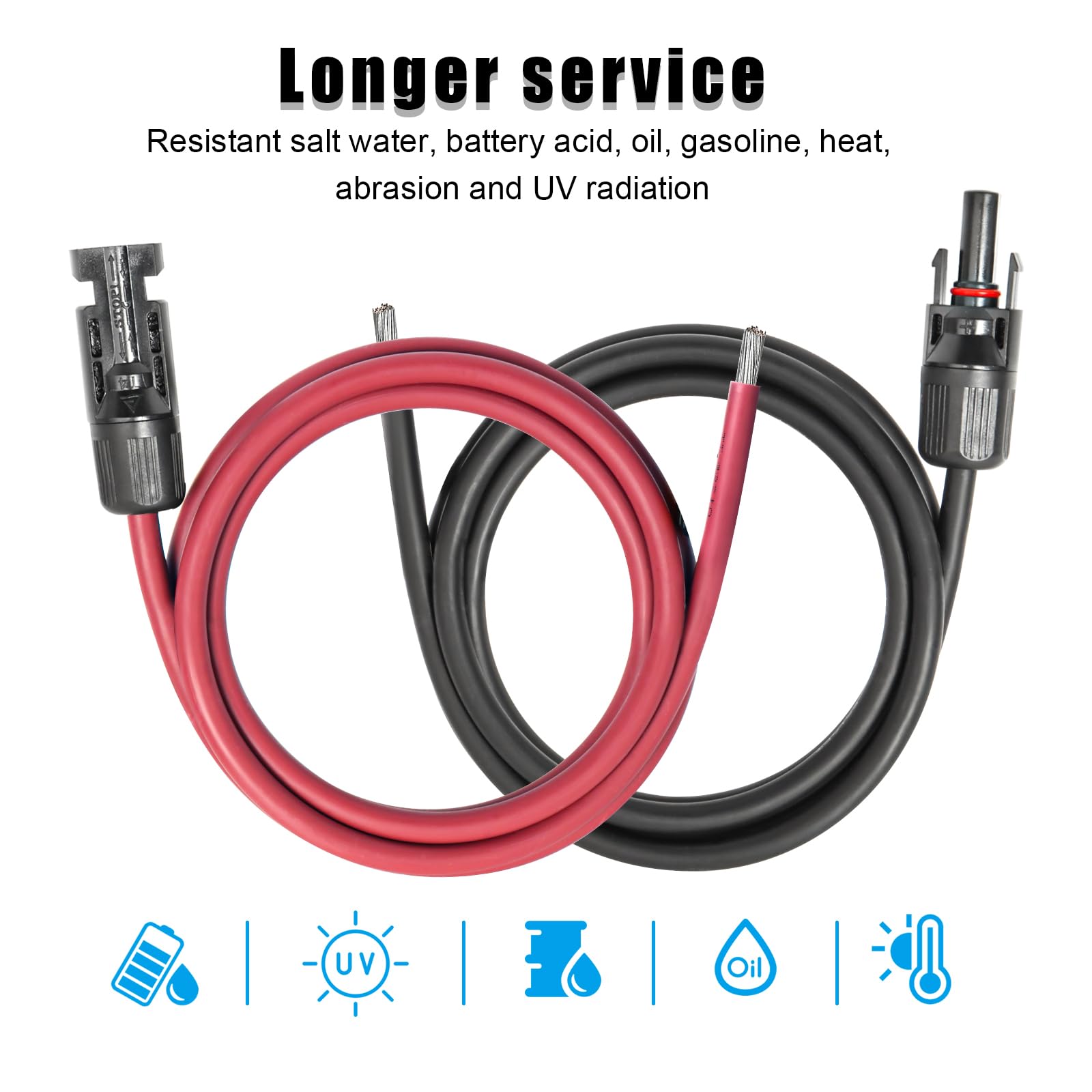 Kimbluth 10 Gauge Solar Extension Cable 5FT Red + 5FT Black, 10 AWG Solar Panel Wire with Male and Female Connector Tinned Copper Wire for Solar Panel, RV, Boat, Outdoors