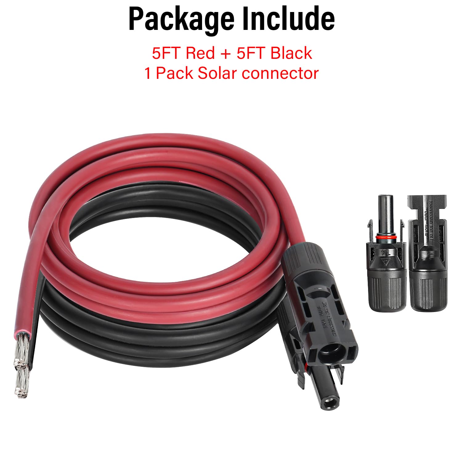 Kimbluth 10 Gauge Solar Extension Cable 5FT Red + 5FT Black, 10 AWG Solar Panel Wire with Male and Female Connector Tinned Copper Wire for Solar Panel, RV, Boat, Outdoors