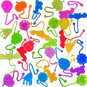 42pcs halloween sticky hands party favors for kids birthday supplies goodie bag stuffers classroom treasure box carnival prizes bulk, skull skeleton bat ghost pumpkin styles mini stretchy toys
