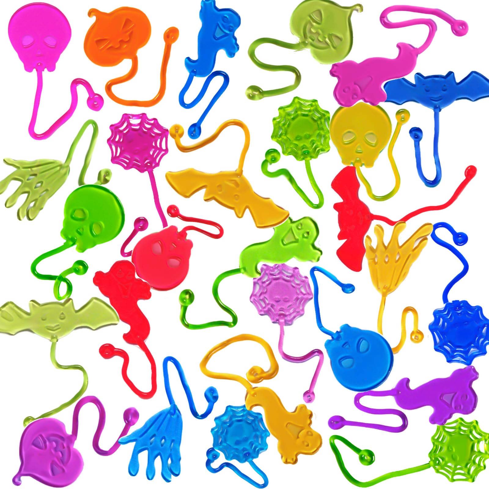 42pcs Halloween Sticky Hands Party Favors for Kids Birthday Supplies Goodie Bag Stuffers Classroom Treasure Box Carnival Prizes Bulk, Skull Skeleton Bat Ghost Pumpkin Styles Mini Stretchy Toys