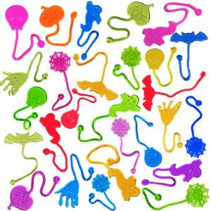 42pcs Halloween Sticky Hands Party Favors for Kids Birthday Supplies Goodie Bag Stuffers Classroom Treasure Box Carnival Prizes Bulk, Skull Skeleton Bat Ghost Pumpkin Styles Mini Stretchy Toys