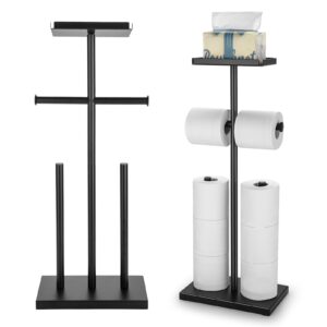 standing toilet paper holder, free-standing toilet paper stand for 8 mega rolls, metal tissue storage shelf for bathroom