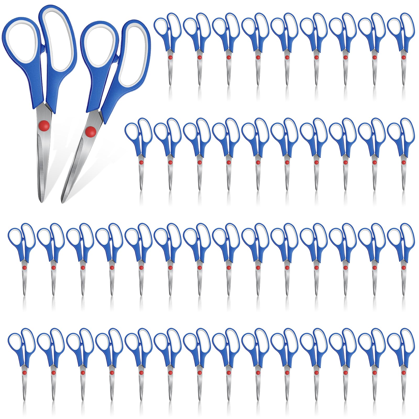 Therwen 50 Pack Multipurpose Scissors Bulk Craft Fabric Cutting Scissors Stainless Steel Sharp Scissor Craft Shears Comfort Grip Handles for Office Home School Student Art Supplies (Blue,7.5 Inch)