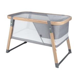 boppy bassinet with wipeable mattress pad and two mattress covers included, featuring anti-tilt anchors and mesh sides, lightweight and stores flat, no assembly required, gray pickup sticks