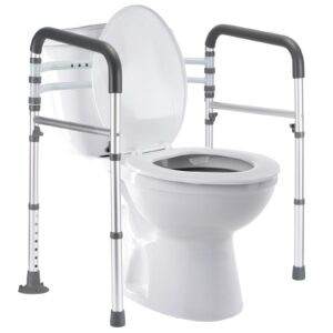 fsa/hsa eligible toilet safety rails, adjustable toilet safety frame for elderly, seniors, handicap & disabled, toilet frame with handles, foldable handicap toilet rails fit any toilets (300 lb)