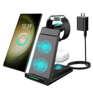 wireless charger for samsung, adadpu 3 in 1 charging station for multi devices fast charger stand dock for galaxy s24 ultra s23 s22 s21,galaxy watch 6/5/4/3/pro,galaxy buds