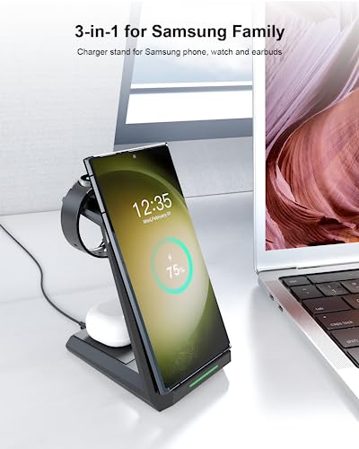 Wireless Charger for Samsung, ADADPU 3 in 1 Charging Station for Multi Devices Fast Charger Stand Dock for Galaxy S24 Ultra S23 S22 S21,Galaxy Watch 6/5/4/3/Pro,Galaxy Buds