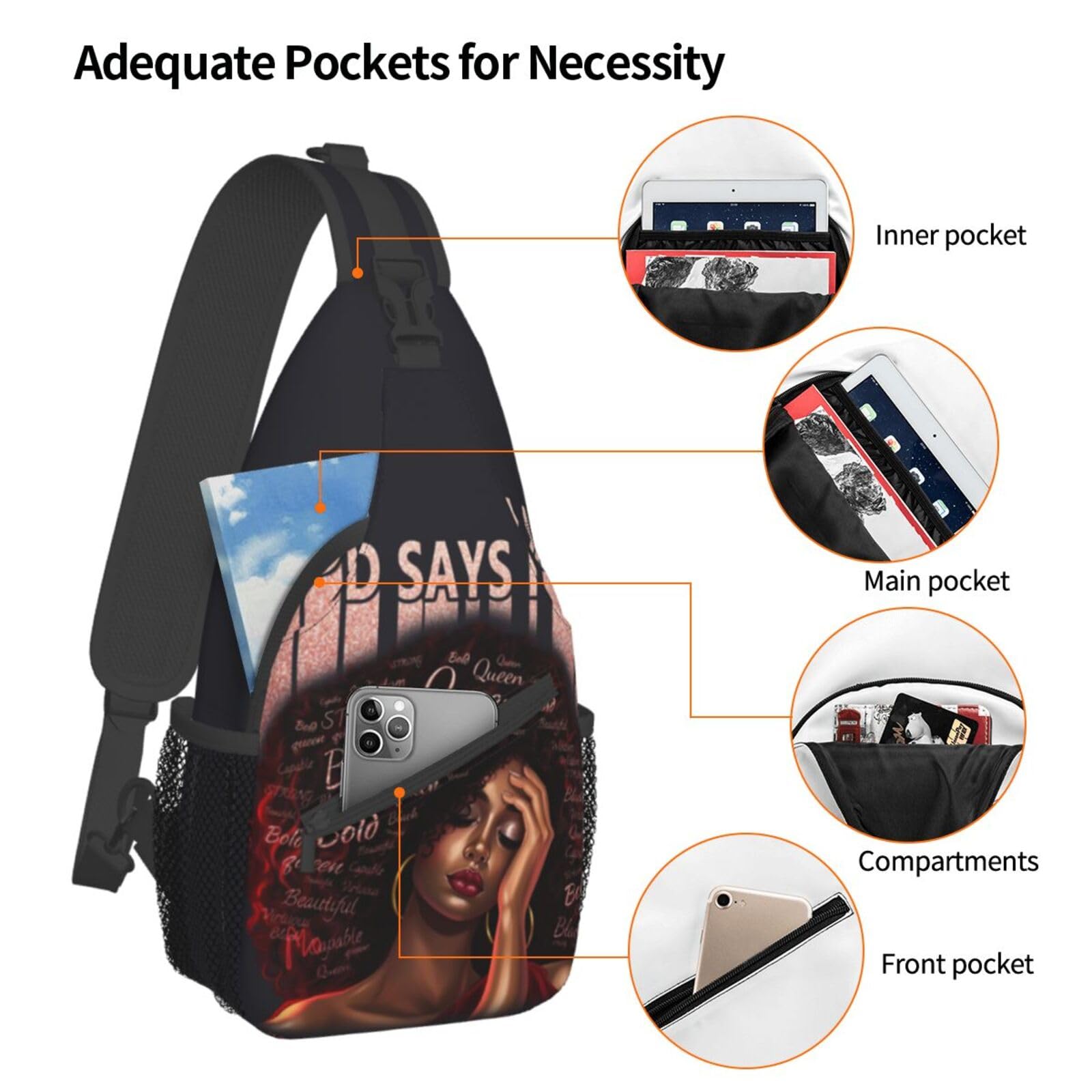 Dudietry Sling Bag Crossbody Backpack Hiking Travel Daypack Chest Bag Lightweight Shoulder Bag For Women Men Gift African American Woman