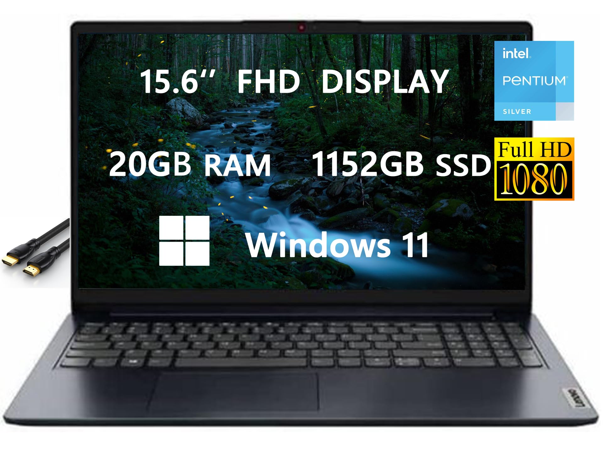 2023 Newest Upgraded IdeaPad 1i Laptops for Student & Business by Lenovo, 15.6'' FHD Computer, Intel 4-Core CPU, 20GB RAM, 1152GB(128GB+1TB)SSD, Wi-Fi, HDMI, Windows 11, Long Battery Life, ROKC Bundle