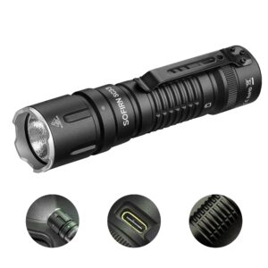 sofirn sc33 powerful flashlights, edc flashlight rechargeable, emergency flashlight high lumens super bright 5200 lumens, with a tail e-switch, waterproof flashlights for emergencies, home