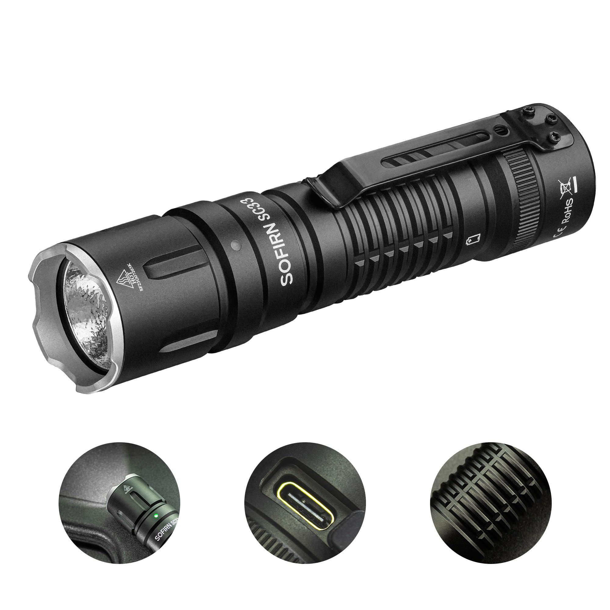 Sofirn SC33 Powerful Flashlights, EDC Flashlight Rechargeable, Emergency Flashlight High Lumens Super Bright 5200 Lumens, with a Tail E-Switch, Waterproof Flashlights for Emergencies, Home