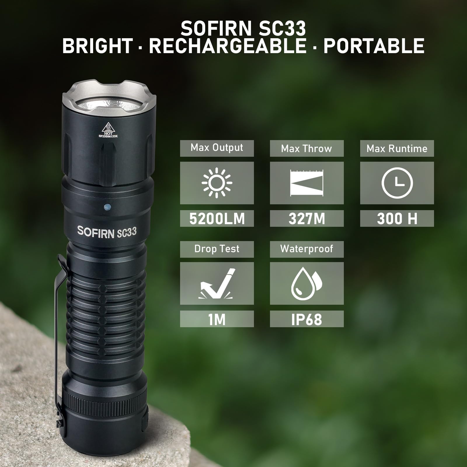 Sofirn SC33 Powerful Flashlights, EDC Flashlight Rechargeable, Emergency Flashlight High Lumens Super Bright 5200 Lumens, with a Tail E-Switch, Waterproof Flashlights for Emergencies, Home