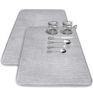 2 pcs large dish drying mat for kitchen counter,24 x 17 inch absorbent microfiber dishes drainer mats,xl dish drying pad for countertops,racks,under sink(gray)