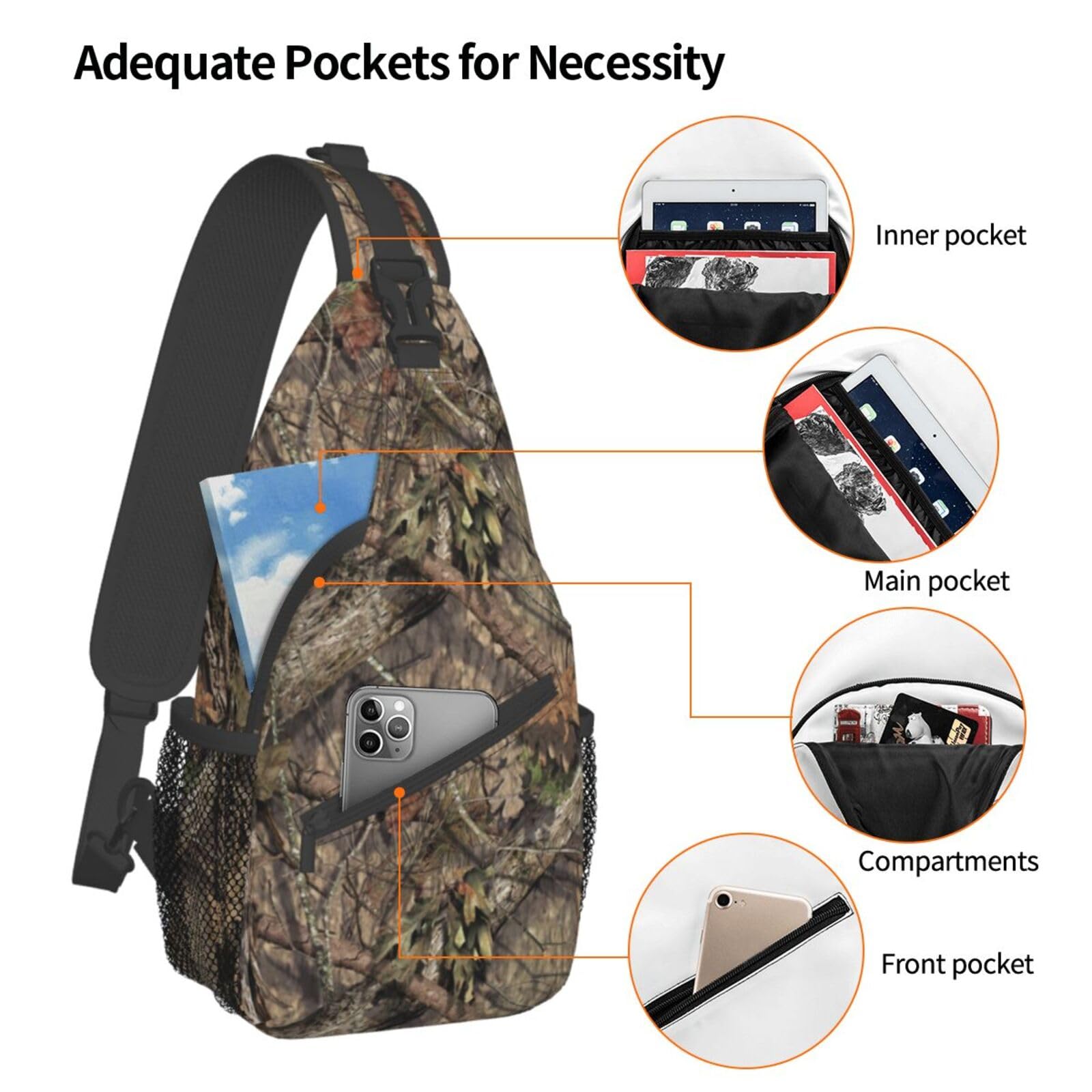 VOOHDDY Camo Hunting Camouflage Forest Sling Bag For Women Men Travel Hiking Backpack Crossbody Shoulder Chest Bags Casual Daypack Sport