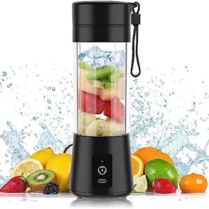 Portable Blender, Blender for Shakes and Smoothies, Personal Blender, Mini Shakes Juicer Cup 380ml USB Rechargeable with 6 Stainless Steel Blades for Kitchen,Sport and Travel, Black
