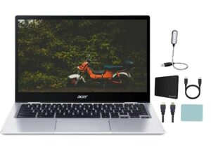 acer spin 513 chromebook, 13.3" fhd 2-in-1 ips multi-touch corning gorilla glass display, qualcomm snapdragon 7c sc7180, 2.1ghz, 4gb ram, 64gb emmc, chrome os, silver + accessories