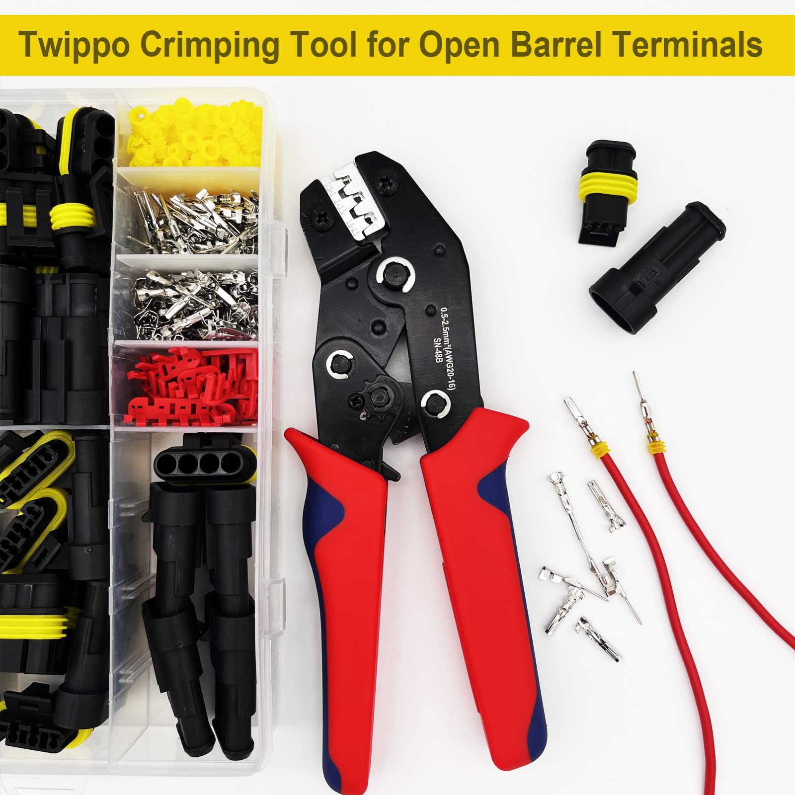 Twippo 352Pcs Waterproof Electrical Connector Terminals Automotive Electrical Wire Connectors 1/2/3/4 Pin Connector with Ratchet Crimping Tool