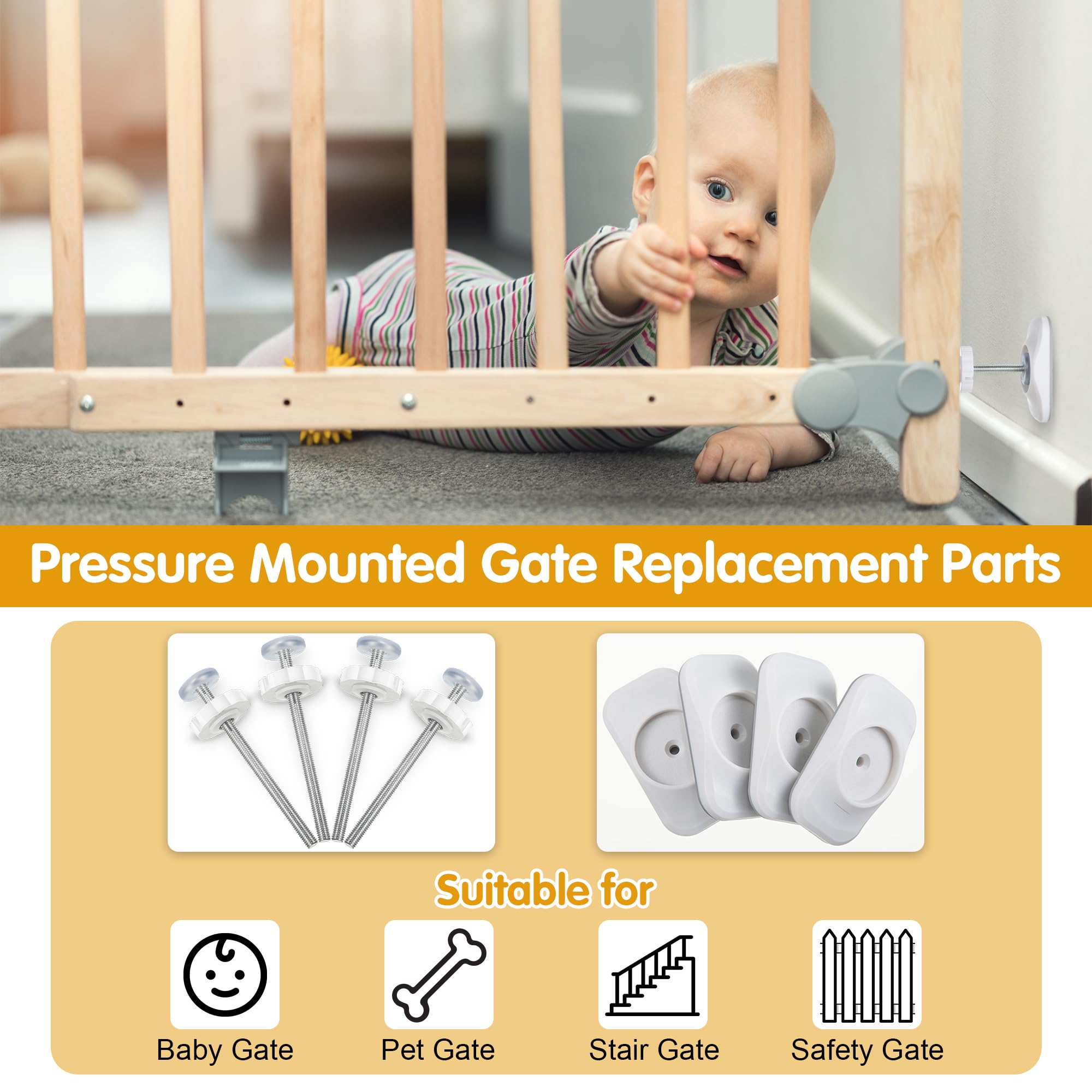 Dreyoo Baby Gate Extender Extension, 4 Pack Pet Gate Threaded Spindle Rods M8 (8MM) Accessory Screw Bolts, Replacement Hardware Parts for Pressure Mounted Baby Gate (Protector Style)