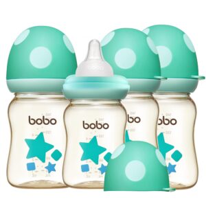 yohkoh ppsu baby bottle wide neck, newborn anti-colic baby bottle with natural response nipple, streamlined body, easy to clean (5.4oz (pack of 4), blue)