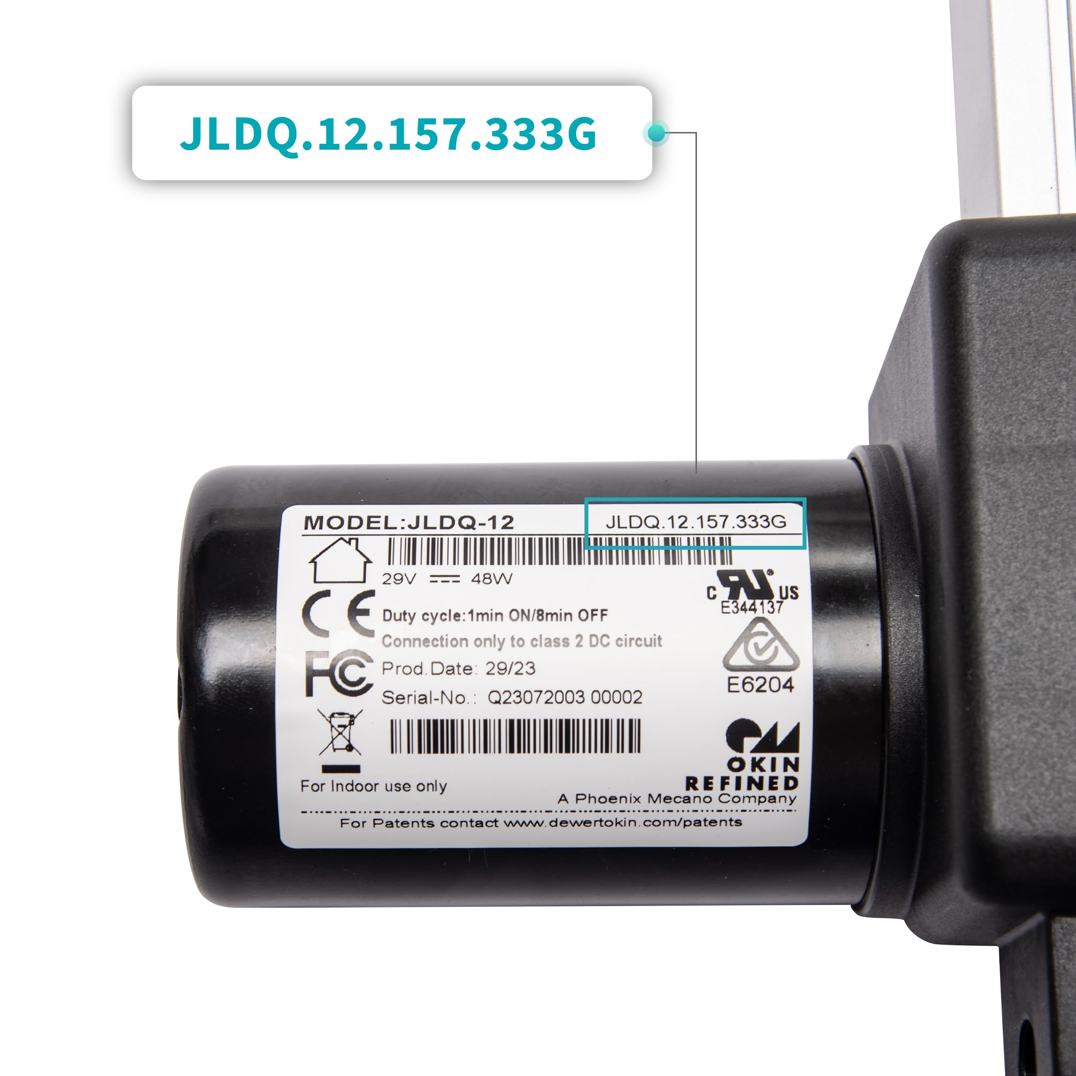 Okin Refined-R Motor Model JLDQ-12 & JLDQ.12.157.333G Power Recliner Actuator, Electric Lift Chair Reclining Motor Replacement Part for JLDQ.12.157.333F/U/V