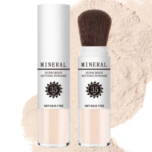 mineral sunscreen setting powder, spf 35 translucent loose powder, mineral brush powder, oil control natural matte finish, lasting lightweight breathable for all skin (#01 translucent)