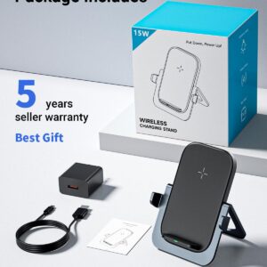 KPON Wireless Charging Stand,15W Fast Wireless Phone Charger for Thick Cases,Compatible with iPhone 15 14 13 12 11Pro Max/XR/XS Max/XS/X/8/8Plus Galaxy S22/S21/S9/S8(with QC Adapter)