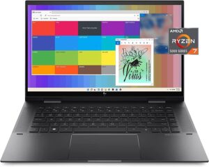 hp 2023 newest envy x360 2-in-1 convertible laptop, 15.6" fhd touchscreen display, amd ryzen 7 5825u processor, 16gb ram, 512gb ssd, amd radeon graphics, bluetooth, webcam, windows 11 home, black