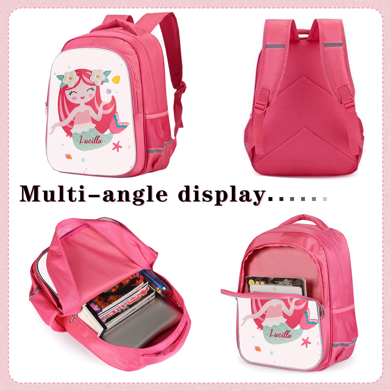 Luxladis Personalized Toddler Backpack with Name Custom Photo Kids School Dinosaur Backpack for Girls Boys Cute Preschool Backpack (2-Pink backpack)