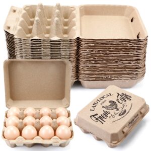 zhanmai 100 pack egg carton bulk 12 chicken egg carton adorable printed design farm fresh duck egg crate with 3 x 4 holds recycled paper cardboard sturdy reusable egg box holder (classic style)