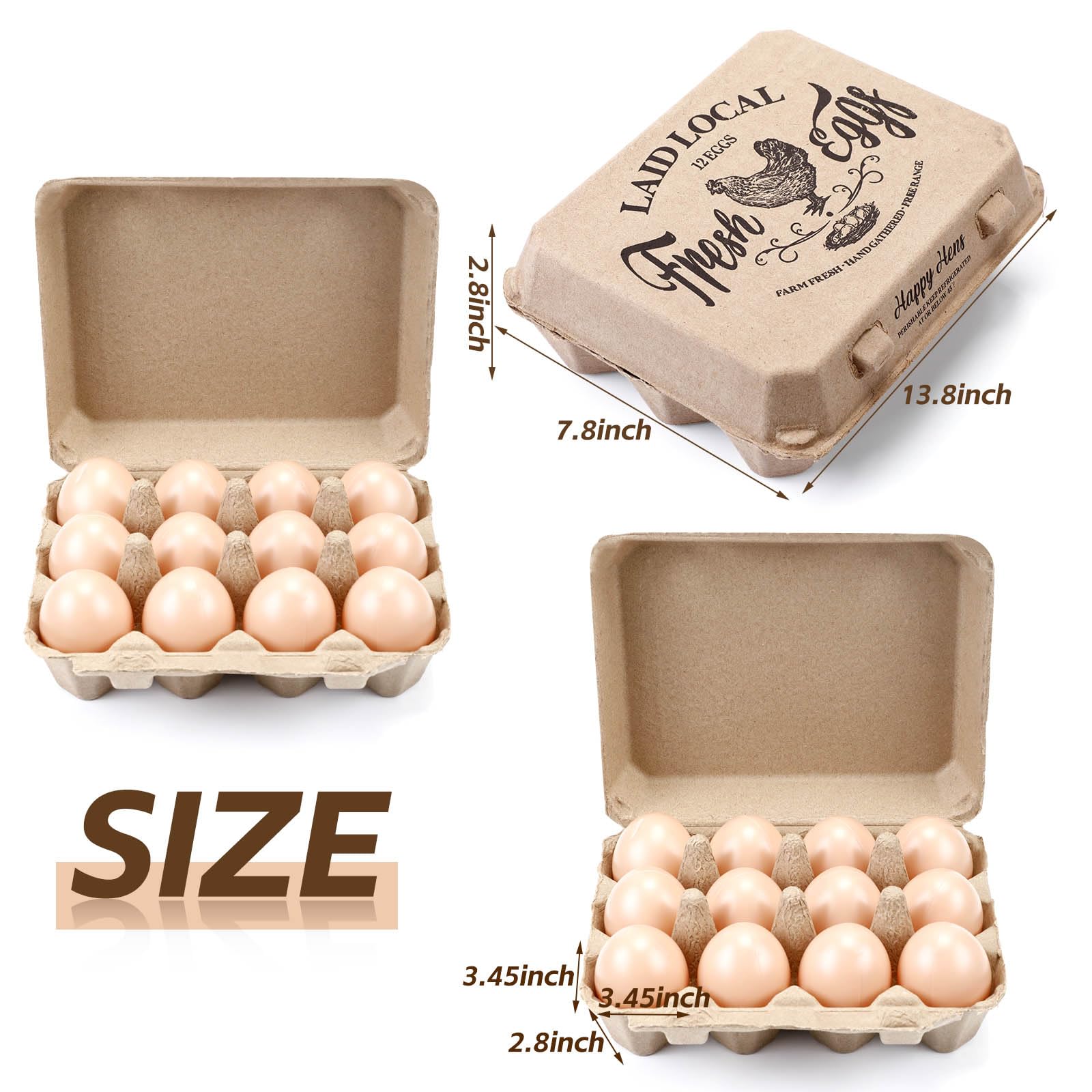 Zhanmai 100 Pack Egg Carton Bulk 12 Chicken Egg Carton Adorable Printed Design Farm Fresh Duck Egg Crate with 3 x 4 Holds Recycled Paper Cardboard Sturdy Reusable Egg Box Holder (Classic Style)