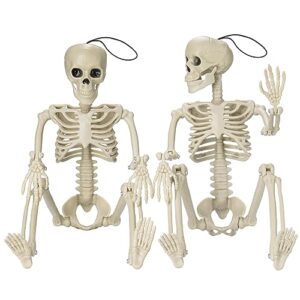 goclimber 2 packs posable halloween skeletons, 16" full body posable joints skeletons for halloween decoration, graveyard decorations, haunted house accessories, spooky scene party favors