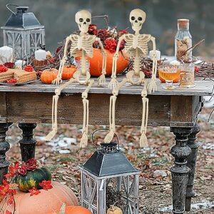 GoClimber 2 Packs Posable Halloween Skeletons, 16" Full Body Posable Joints Skeletons for Halloween Decoration, Graveyard Decorations, Haunted House Accessories, Spooky Scene Party Favors