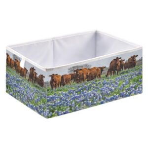 qugrl cows bluebonnets spring storage bins organizer cattle animal foldable clothes storage basket box for shelves closet cabinet office dorm bedroom 15.75 x 10.63 x 6.96 in