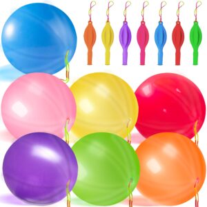 60 pcs punch balloons neon punch balloons heavy duty punching balloons with rubber bands handle for kids birthday decorations party balloons kids outdoor toys