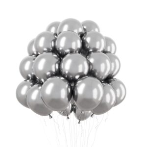 rubfac silver balloons latex party balloons, 100pcs 12 inch silver balloons for party decoration like birthday party, graduation, wedding, baby shower, gender reveal (with silver ribbon)