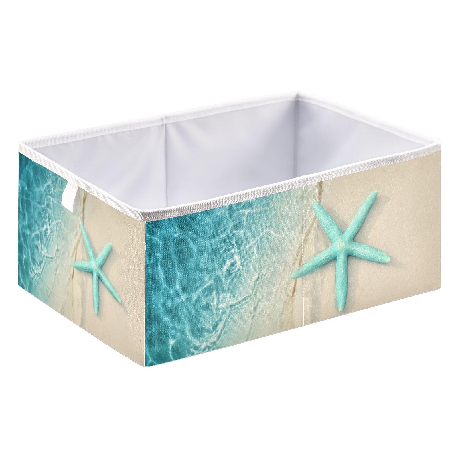 QUGRL Ocean Beach Starfish Cube Storage Bins Organizer Sea Water Wave Clothes Toy Storage Basket Box for Shelves Closet Cabinet Office Dorm Bedroom 11x11 in