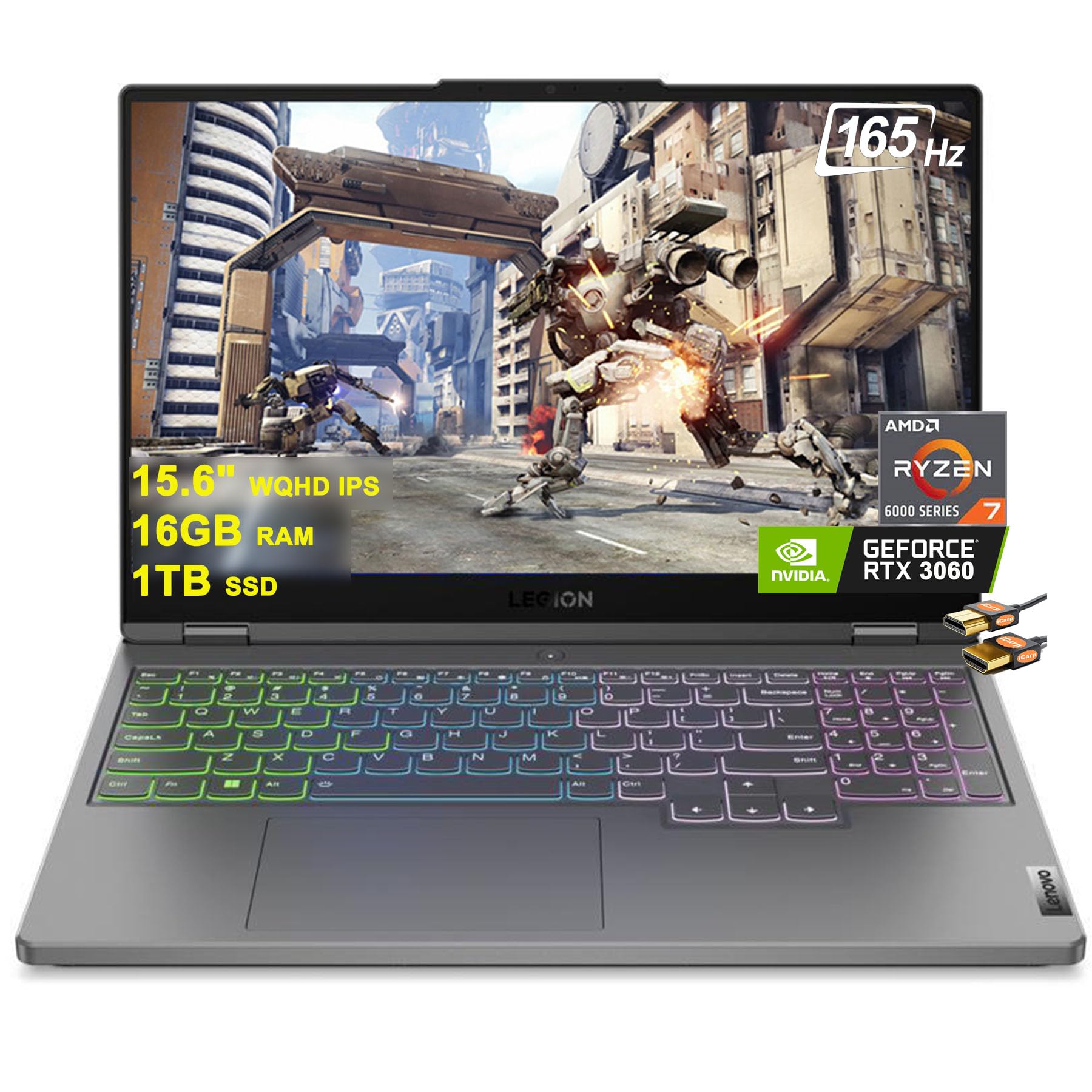 Lenovo Legion 5 15 Gaming Laptop 15.6" WQHD IPS 165Hz AMD Octa-core Ryzen 7 6800H 16GB RAM 1TB SSD GeForce RTX 3060 6GB USB-C RGB Backlit Win11