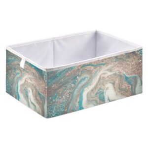qugrl magic teal marble storage bins organizer modern trendy foldable clothes storage basket box for shelves closet cabinet office dorm bedroom 15.75 x 10.63 x 6.96 in