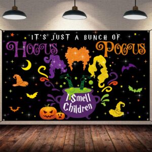 Large 71" X 43" Hocus Pocus Backdrop Decorations for Halloween Party Background Witch Sisters Backdrop, It's Just A Bunch of Hocus Pocus Banner for Hocus Pocus Halloween Decorations