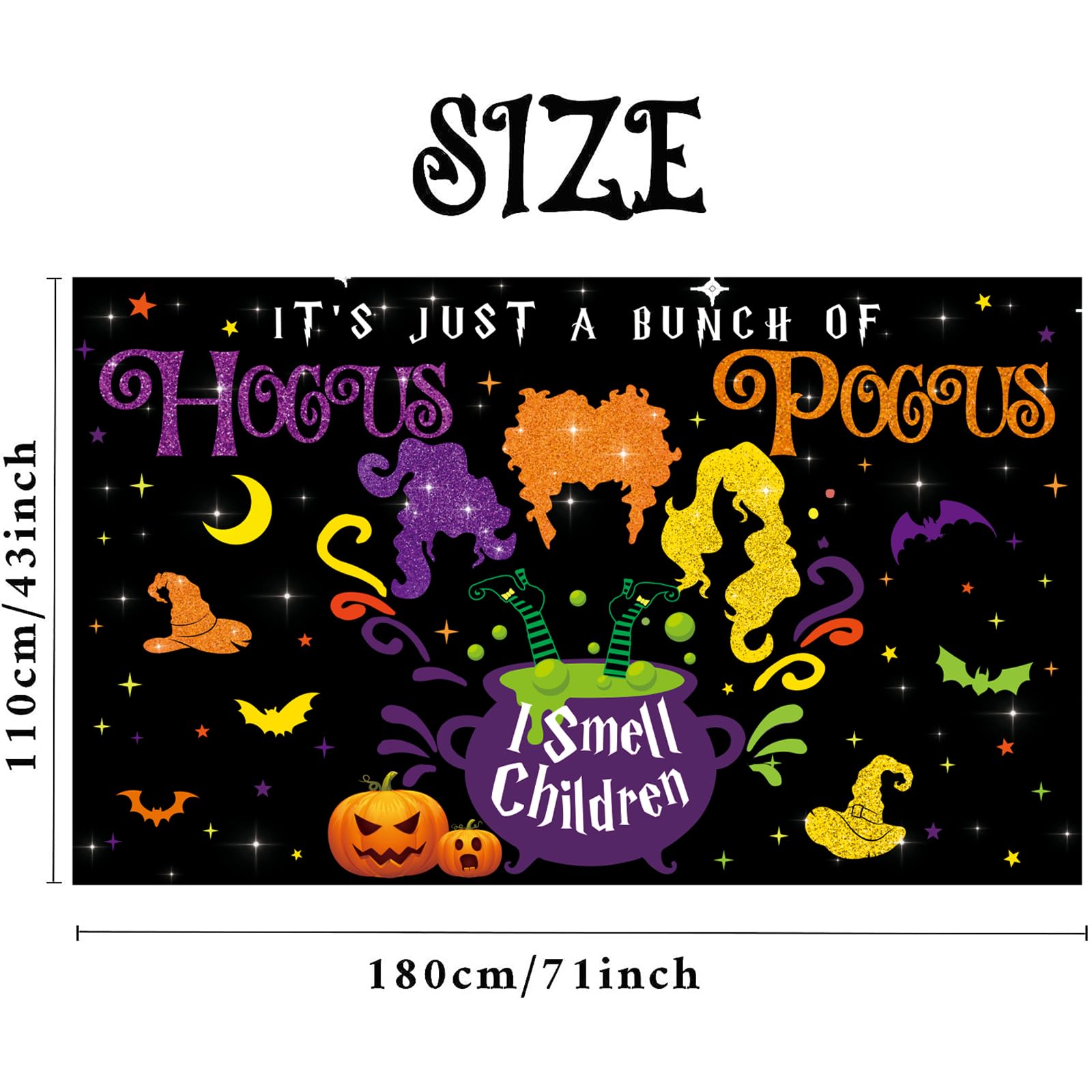 Large 71" X 43" Hocus Pocus Backdrop Decorations for Halloween Party Background Witch Sisters Backdrop, It's Just A Bunch of Hocus Pocus Banner for Hocus Pocus Halloween Decorations