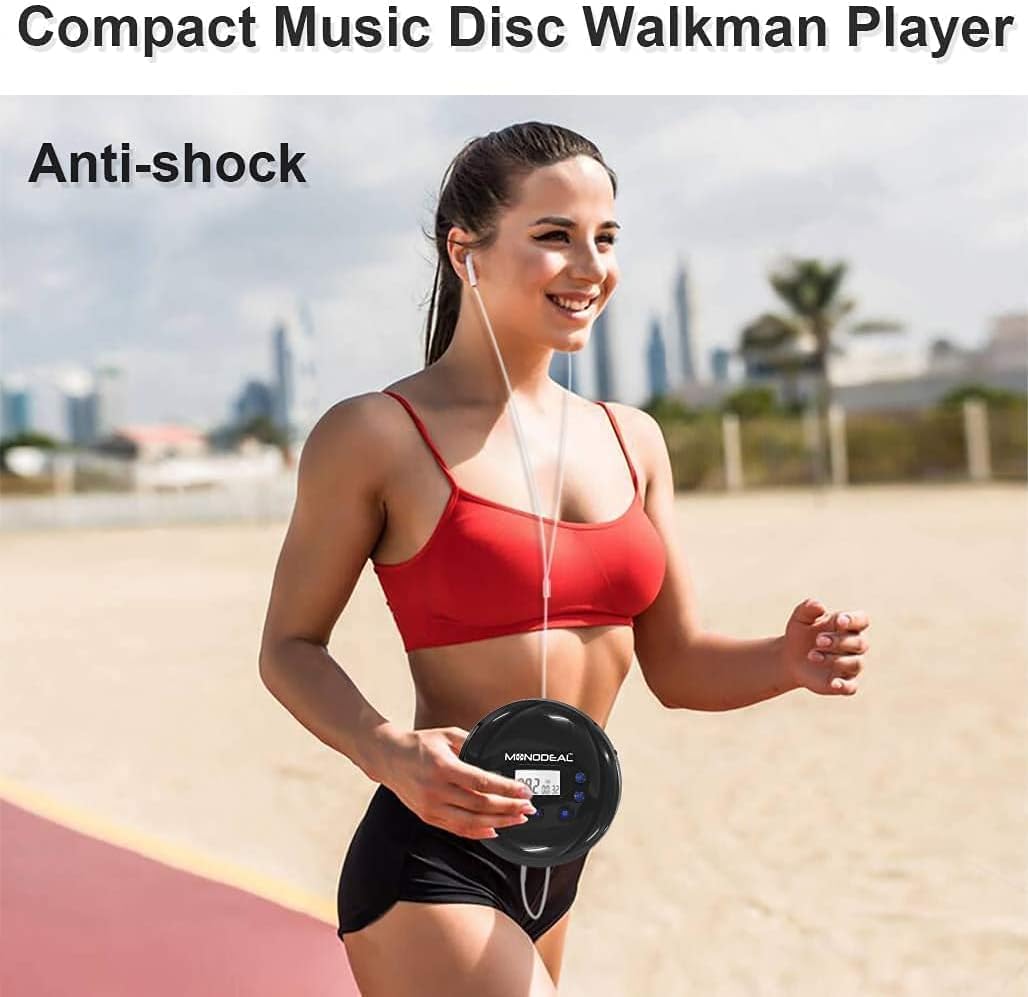 【𝟐𝟎𝟐4 𝐔𝐩𝐠𝐫𝐚𝐝𝐞𝐝】 CD Player Portable, MONODEAL Portable CD Player with Headphones,Small Personal CD Player with LCD Display,Anti-Skip/Shockproof, Rechargeable Walkman CD Player for Car