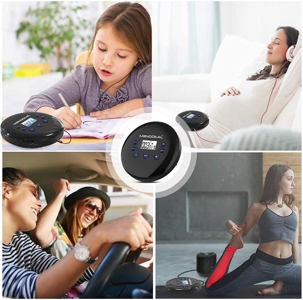 【𝟐𝟎𝟐4 𝐔𝐩𝐠𝐫𝐚𝐝𝐞𝐝】 CD Player Portable, MONODEAL Portable CD Player with Headphones,Small Personal CD Player with LCD Display,Anti-Skip/Shockproof, Rechargeable Walkman CD Player for Car