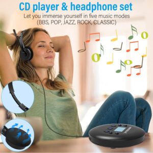 【𝟐𝟎𝟐4 𝐔𝐩𝐠𝐫𝐚𝐝𝐞𝐝】 CD Player Portable, MONODEAL Portable CD Player with Headphones,Small Personal CD Player with LCD Display,Anti-Skip/Shockproof, Rechargeable Walkman CD Player for Car