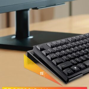 Kalolary 3Pcs Black Acrylic Tilted Computer Keyboard Holder with Mouse & Keyboard Wrist Rest Pad, Computer Keyboard Stand Set for Easy Ergonomic Typing for Office Desk, Home, School