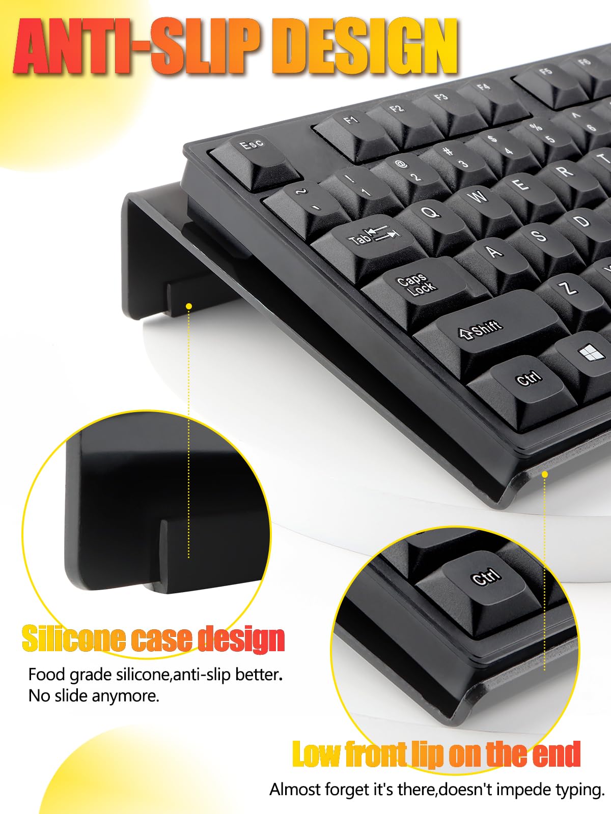 Kalolary 3Pcs Black Acrylic Tilted Computer Keyboard Holder with Mouse & Keyboard Wrist Rest Pad, Computer Keyboard Stand Set for Easy Ergonomic Typing for Office Desk, Home, School