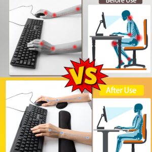 Kalolary 3Pcs Black Acrylic Tilted Computer Keyboard Holder with Mouse & Keyboard Wrist Rest Pad, Computer Keyboard Stand Set for Easy Ergonomic Typing for Office Desk, Home, School