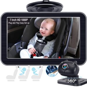 dohonest baby car camera 7-inch: usb plug and play easy setup 360° rotating backseat camera two kids hd 1080p rear facing car seat camera clear night vision -v9