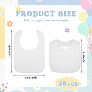 Toulite 50 Pcs White Bibs for Baby Washable Reusable Waterproof Feeder Bibs Cotton Baby Bibs with Double Sided Design for Fabric Markers Embroidery