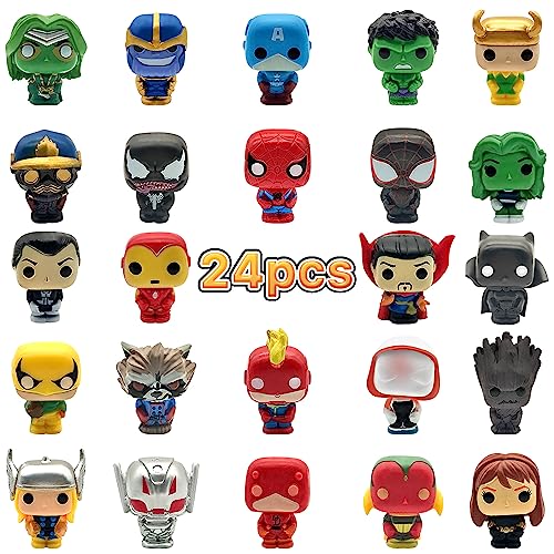 Superhero Action Figures, 24 PCS Mini Figures Toy Set, 1.38 Inch PVC Cake Topper Figures Decorations, Gift for Kids in Birthday Party, Christmas Day, Easter Day